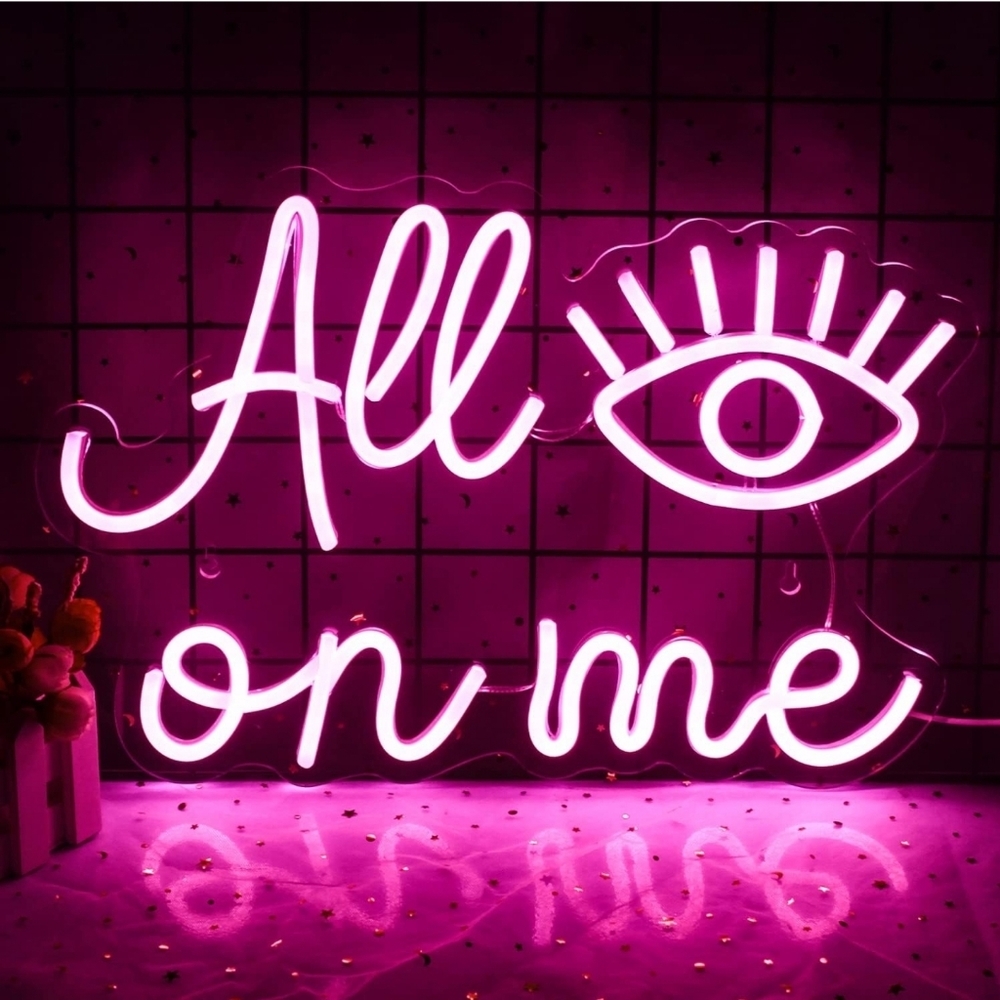 All Eyes on Me Neon Sign Evil Eye Led Sign Pink Eye Lash Neon Light Words Neon